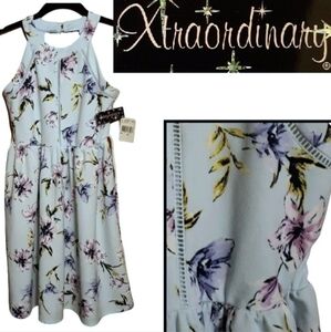"Sky/Lilac" floral dress w/tie